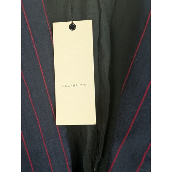 Bec Bridge Mia Wrap Blazer Mini Dress Size 8 Linen Navy Blue Red - Picture 7 of 9